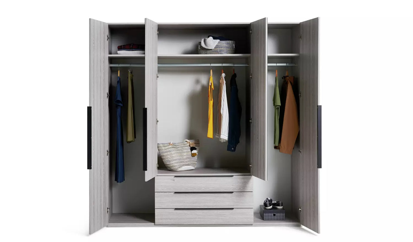 Hallingford 4 Door 3 Drawer Wardrobe - Grey Oak